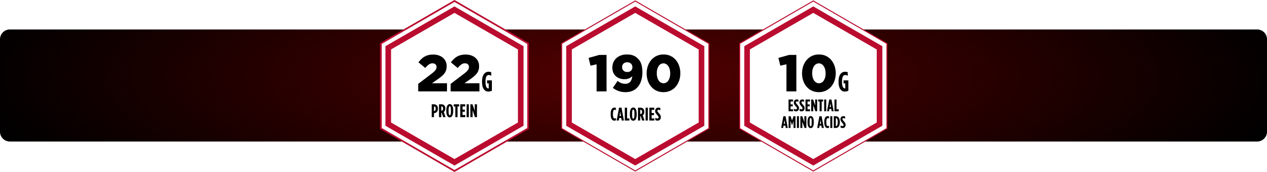 22g protein, 190 calories, 10g essential amino acids per serving.
