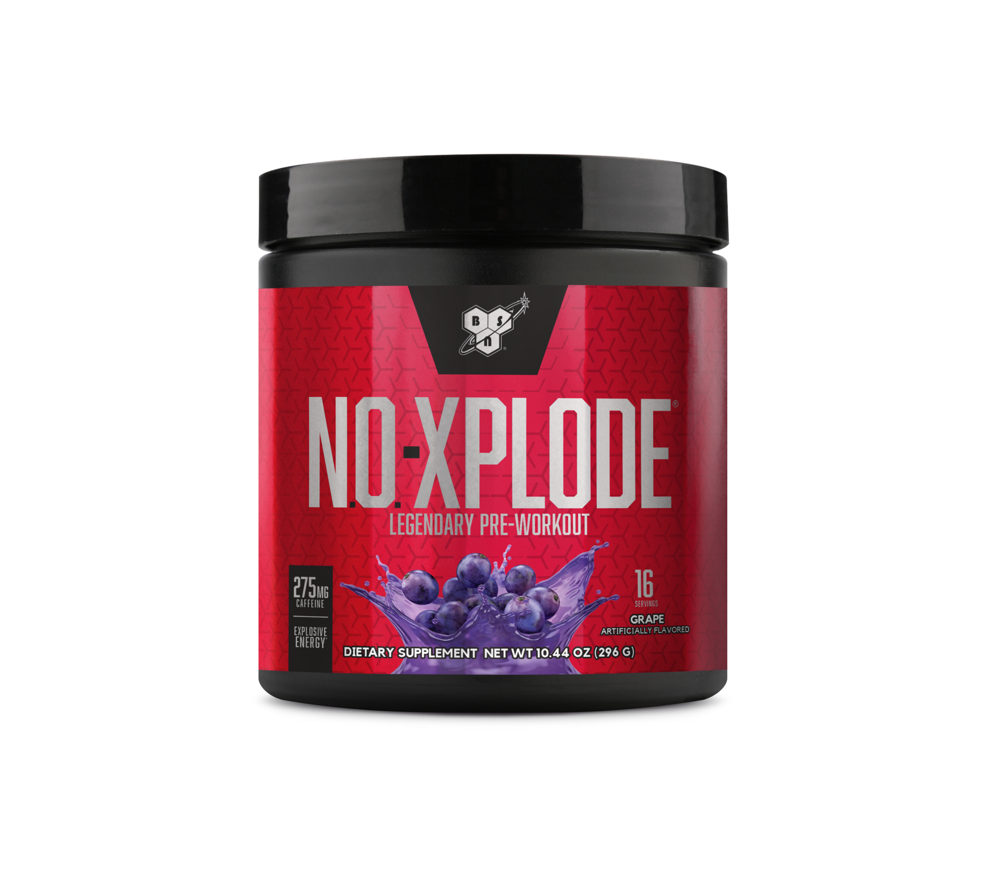 BSN NO-Xplode pre-workout supplement, grape flavor, 16 servings, 229g container.