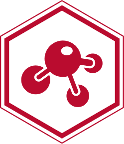 Molecule icon within a hexagonal frame, representing a chemical or scientific concept.