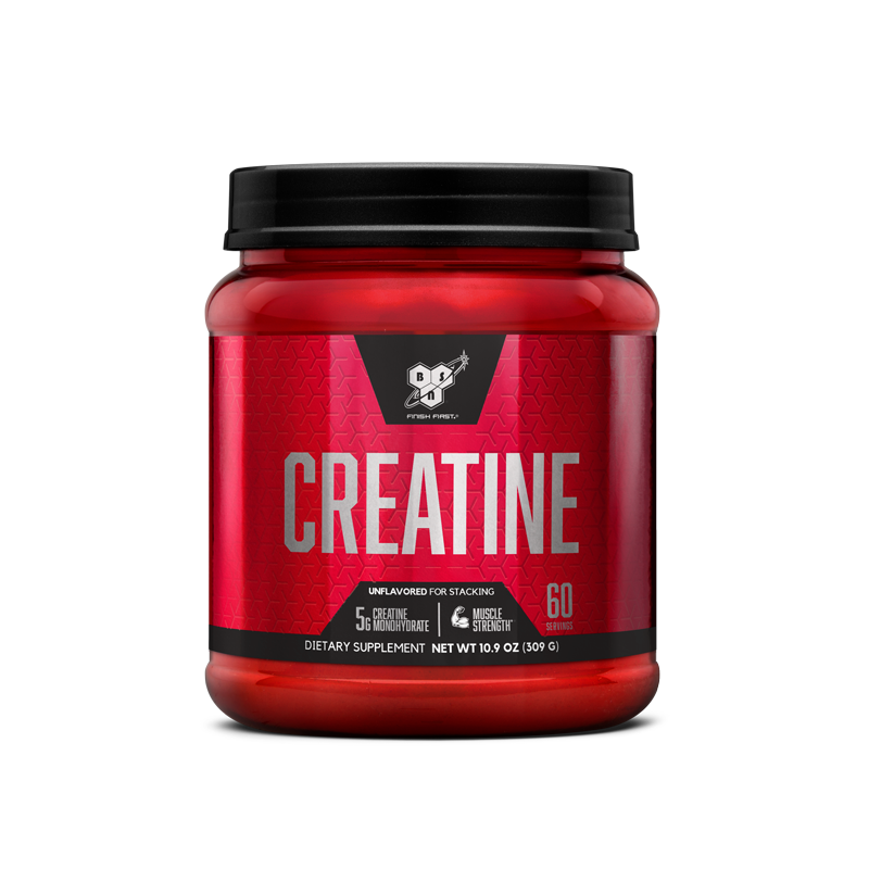 BSN Creatine powder, 309g container, dietary supplement for muscle strength.