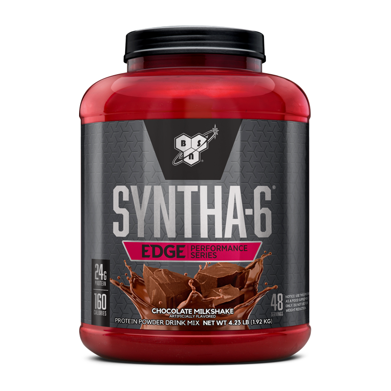 BSN Syntha-6 Edge protein powder, chocolate milkshake flavor, 4.23 lb container.