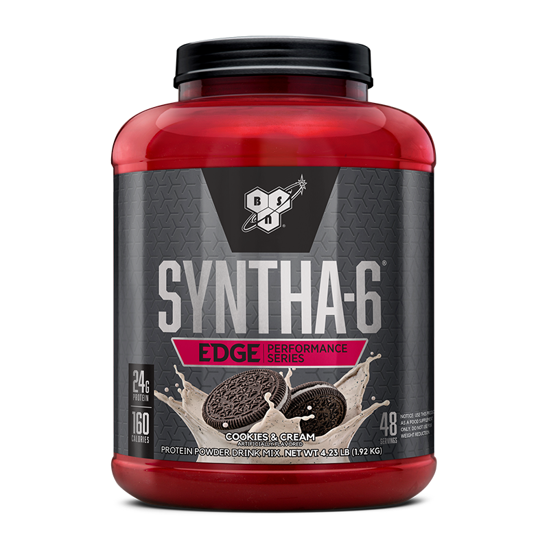 Syntha-6 Edge protein powder, 1.92 kg container, cookies and cream flavor.