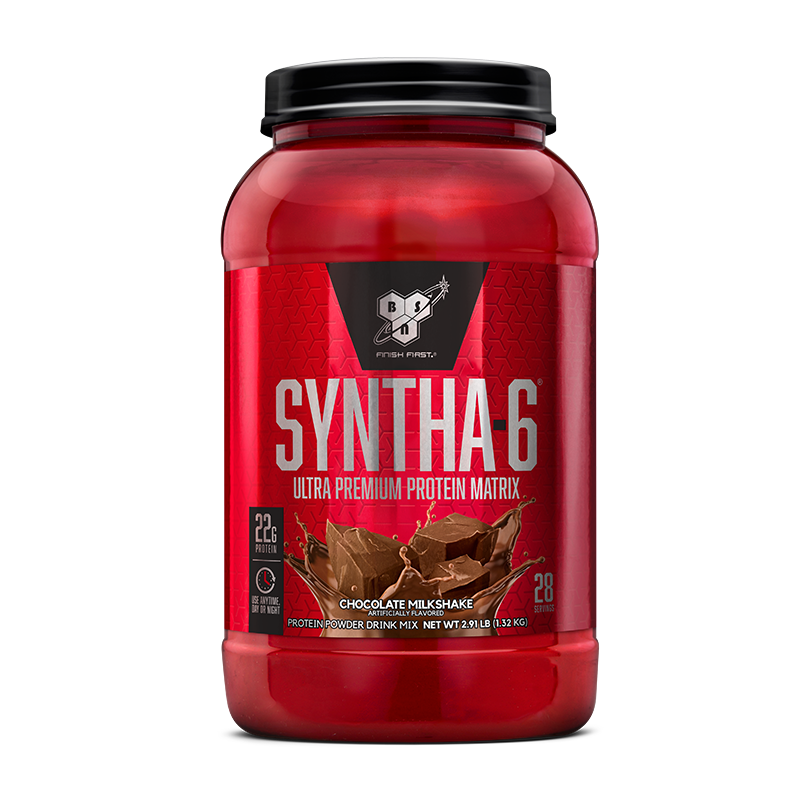 BSN Syntha-6 protein powder, chocolate milkshake flavor, 2.91 lb container.