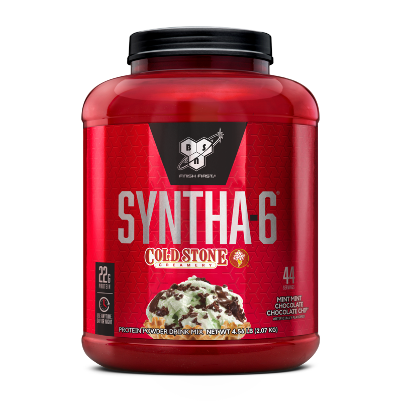 BSN Syntha-6 protein powder, Cold Stone Creamery flavor, 4.5 lb container.
