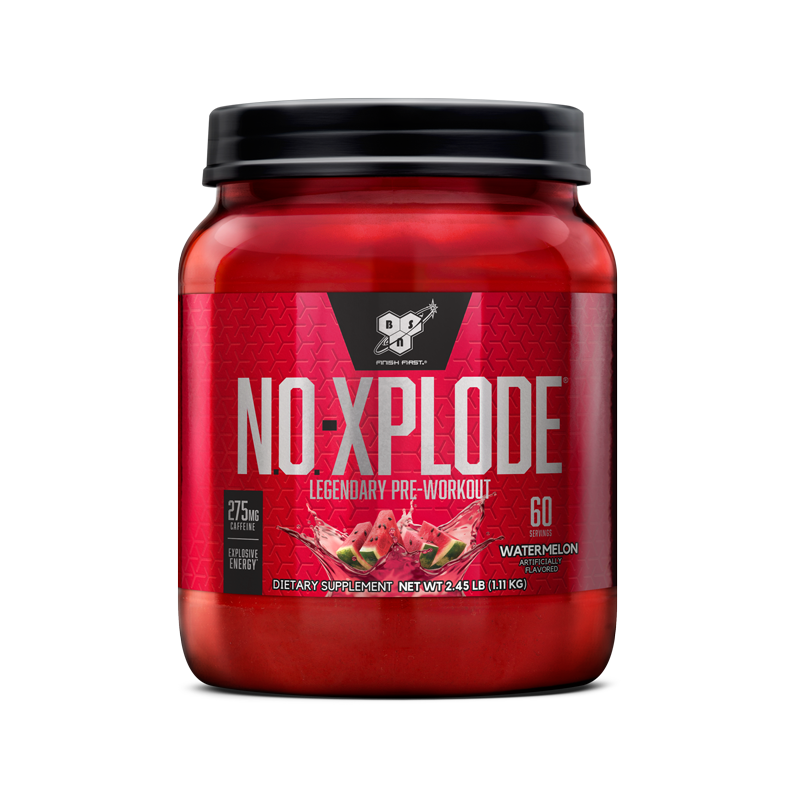 BSN NO-Xplode pre-workout supplement, watermelon flavor, 1.11 kg container.