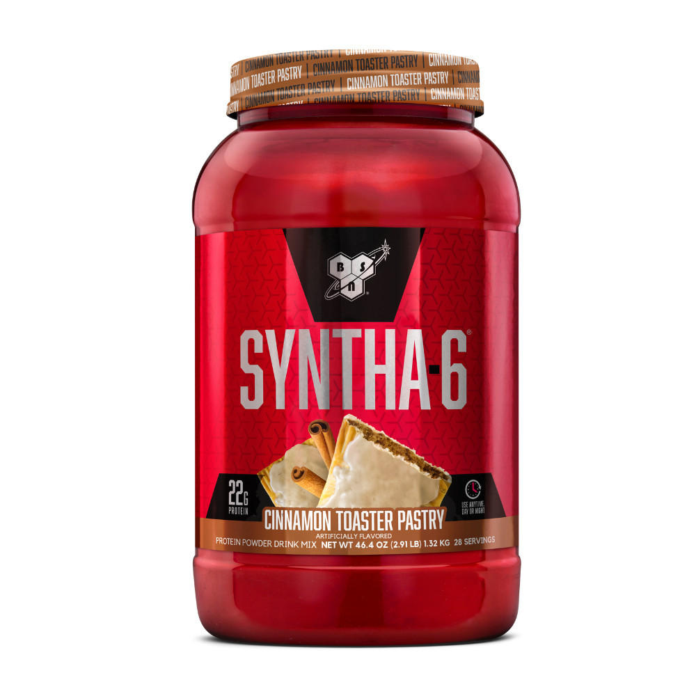 BSN Syntha-6 protein powder, 4.44 lb container, cinnamon toaster pastry flavor.