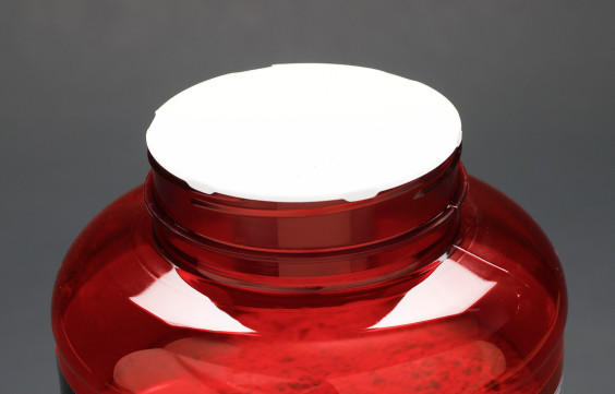 BSN Syntha-6 protein powder container, top view.