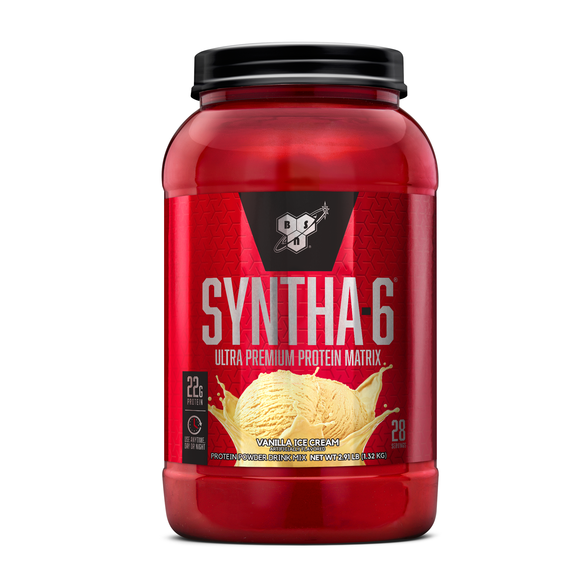BSN Syntha-6 protein powder, vanilla ice cream flavor, 2.91 lb container.
