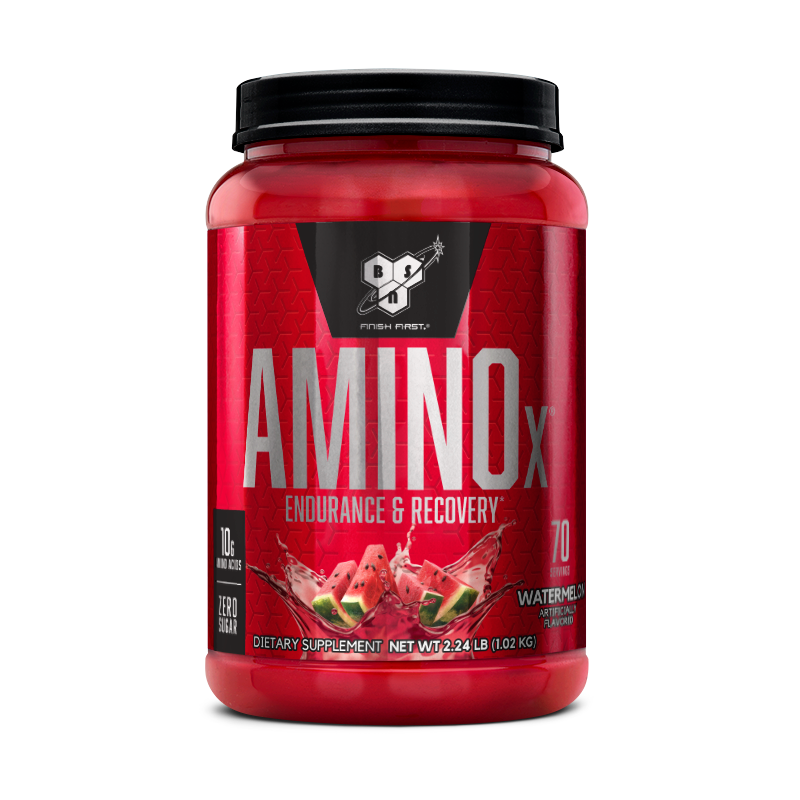 BSN Amino X dietary supplement, 2.24 lb container, watermelon flavor, 70 servings.