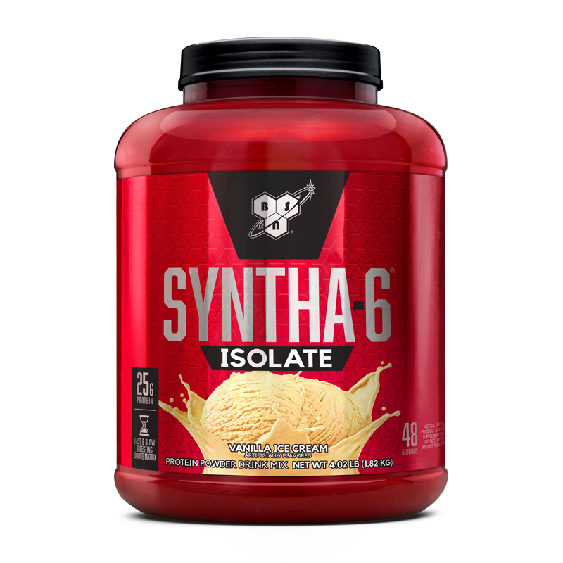 Syntha-6 Isolate protein powder, vanilla ice cream flavor, 4.02 lb container.