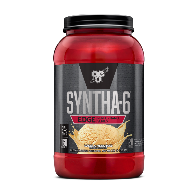 BSN Syntha-6 Edge protein powder, vanilla milkshake flavor, 1.02 kg container.