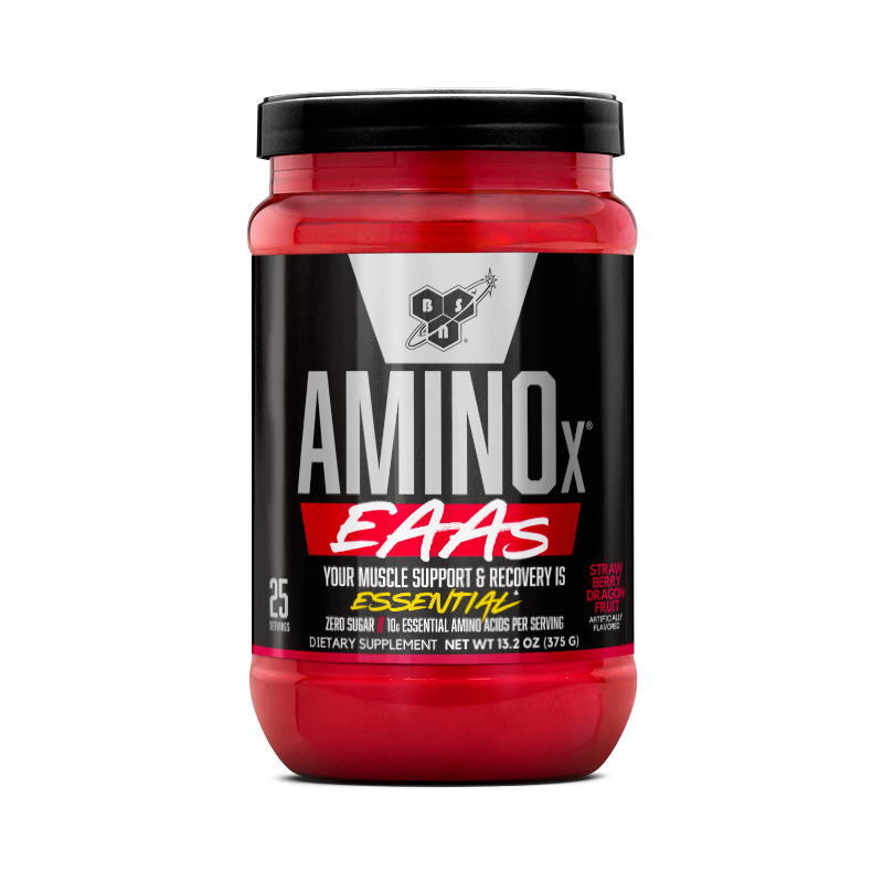 BSN Amino X EAAs, 375g container, dietary supplement for muscle support and recovery.