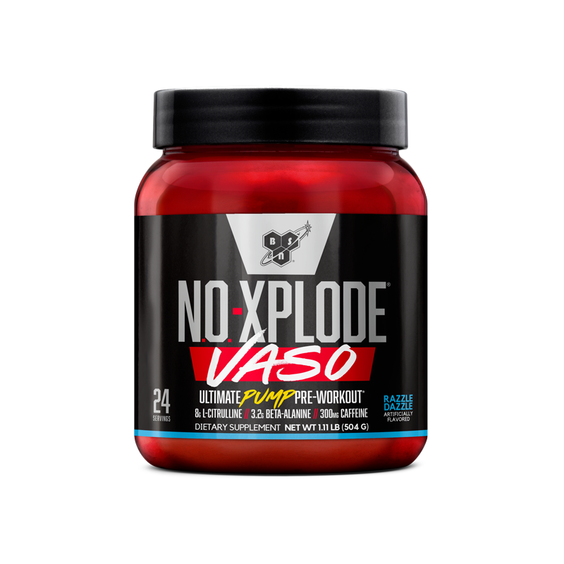 BSN NO-Xplode Vaso pre-workout supplement, 504g container, designed to enhance workout performance.